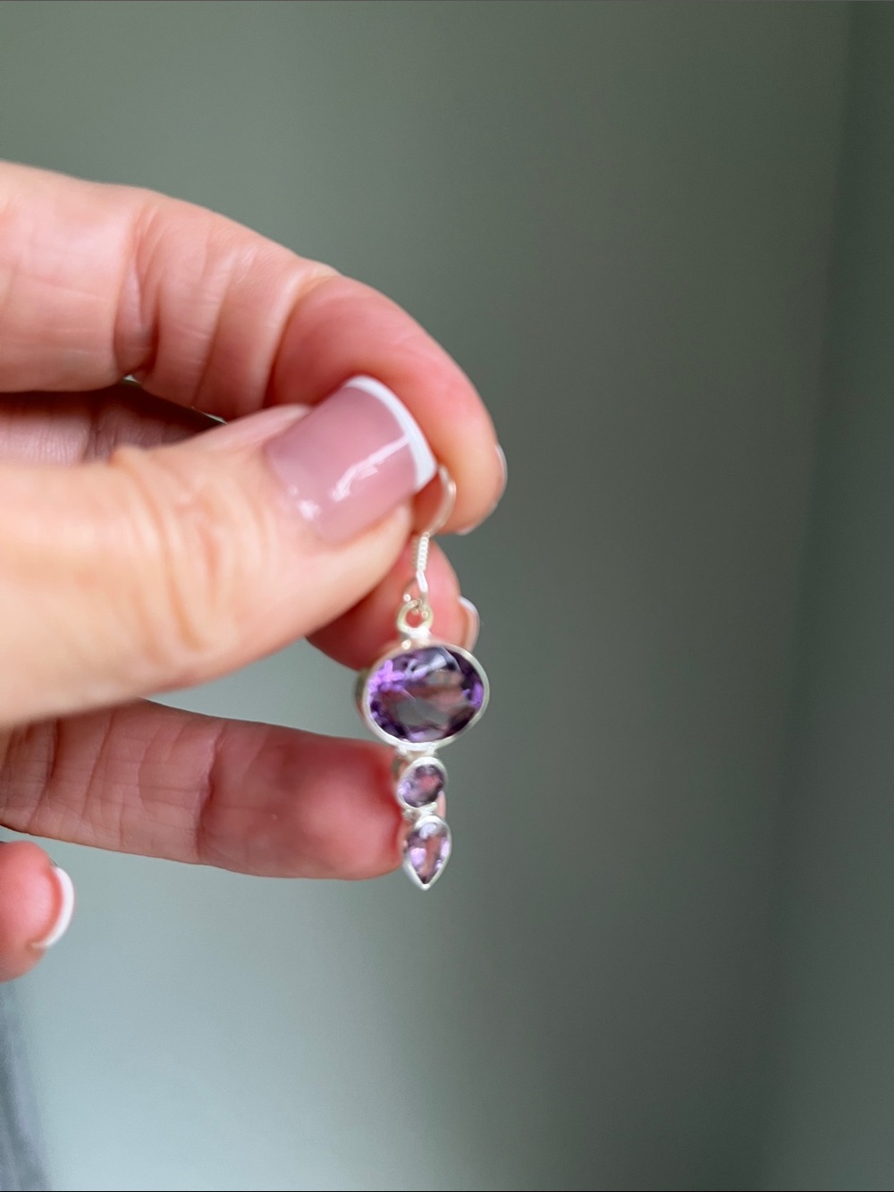 Sterling Silver Amethyst Drop Earrings - Purple - Picture 5 of 6